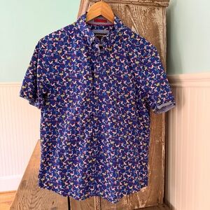 Johnston & Murphy Men's Blue Flamingo Patterned Shirt Size M
